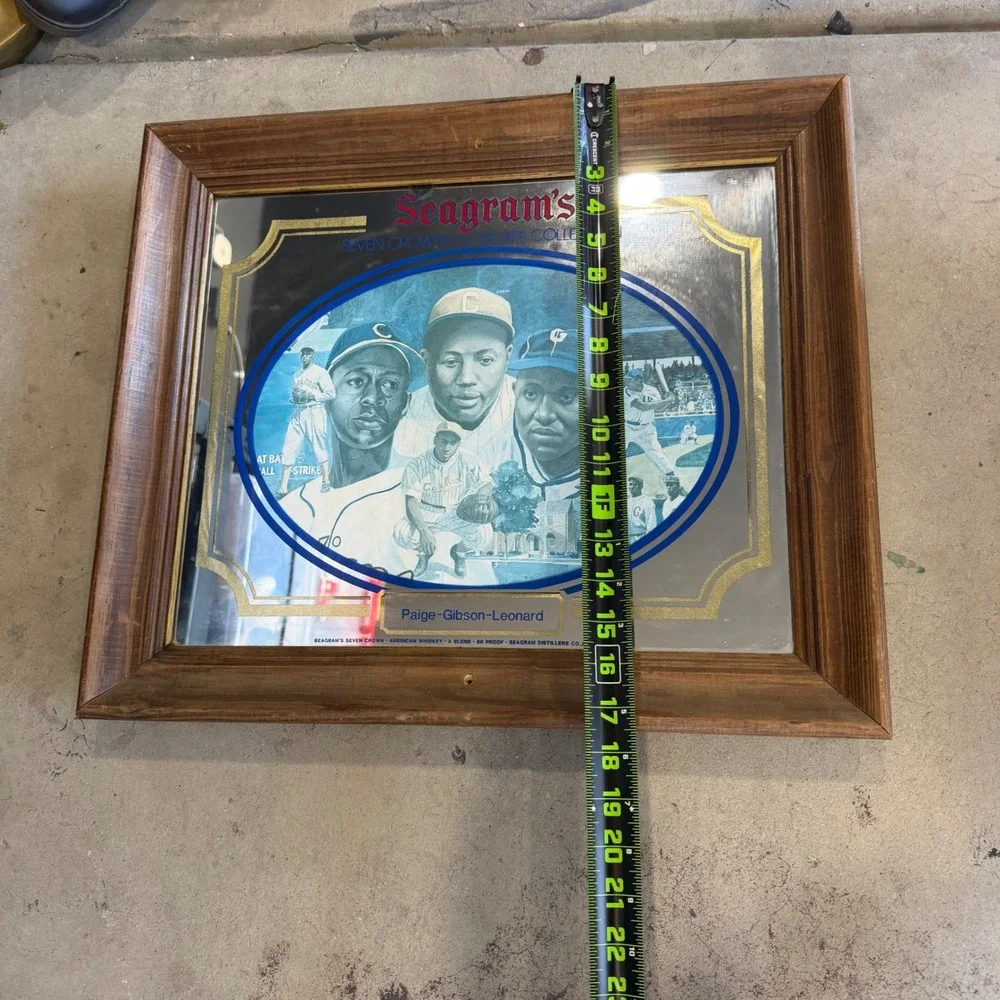 Vintage Seagrams Seven Crowns Sports Paige Gibson Leonard Baseball Mirror Sign
